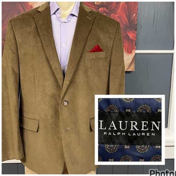 Lauren Ralph Lauren Corduroy Blazer Mens 46R Classic Fit Cotton Stretch Brown